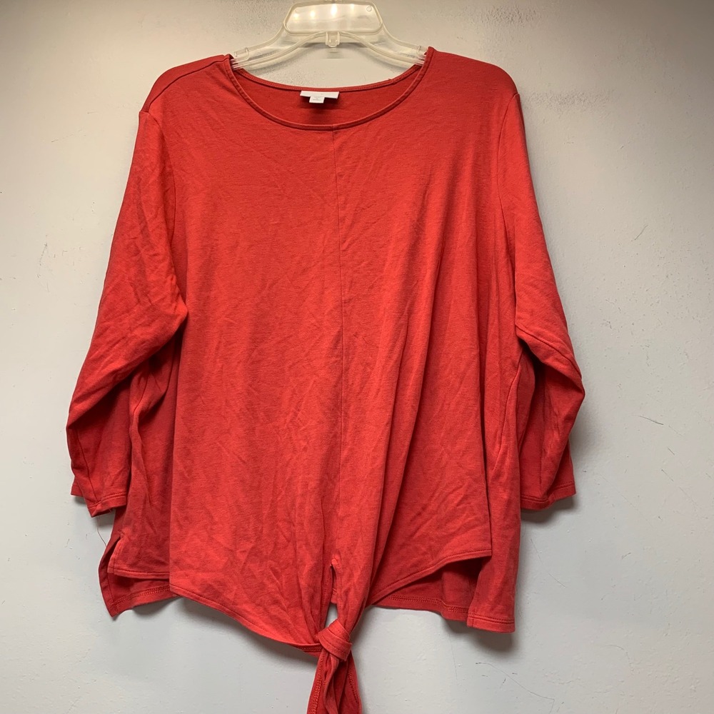 J. Jill Tie Front Top Womens 2X Red Excellent Cotton Modal 3/4 Sleeve Jersey